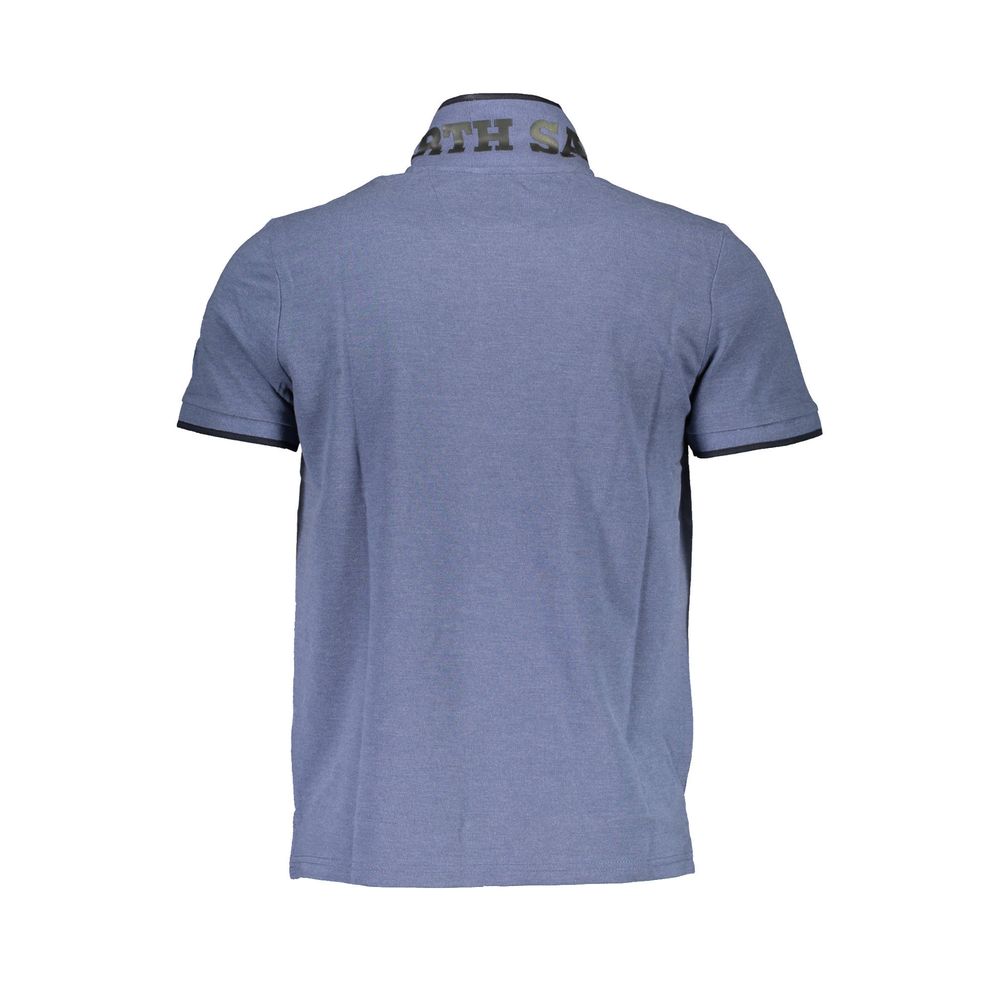 North Sails Blue Cotton Men Polo Shirt with contrasting collar and logo, rear view showcasing fabric and style.