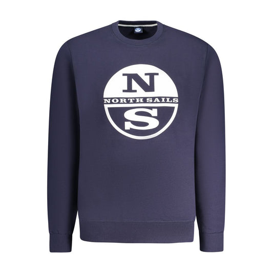 North Sails Blue Cotton Men Sweatshirt with logo, long sleeves, and crew neck, showcasing casual elegance and high-quality design.