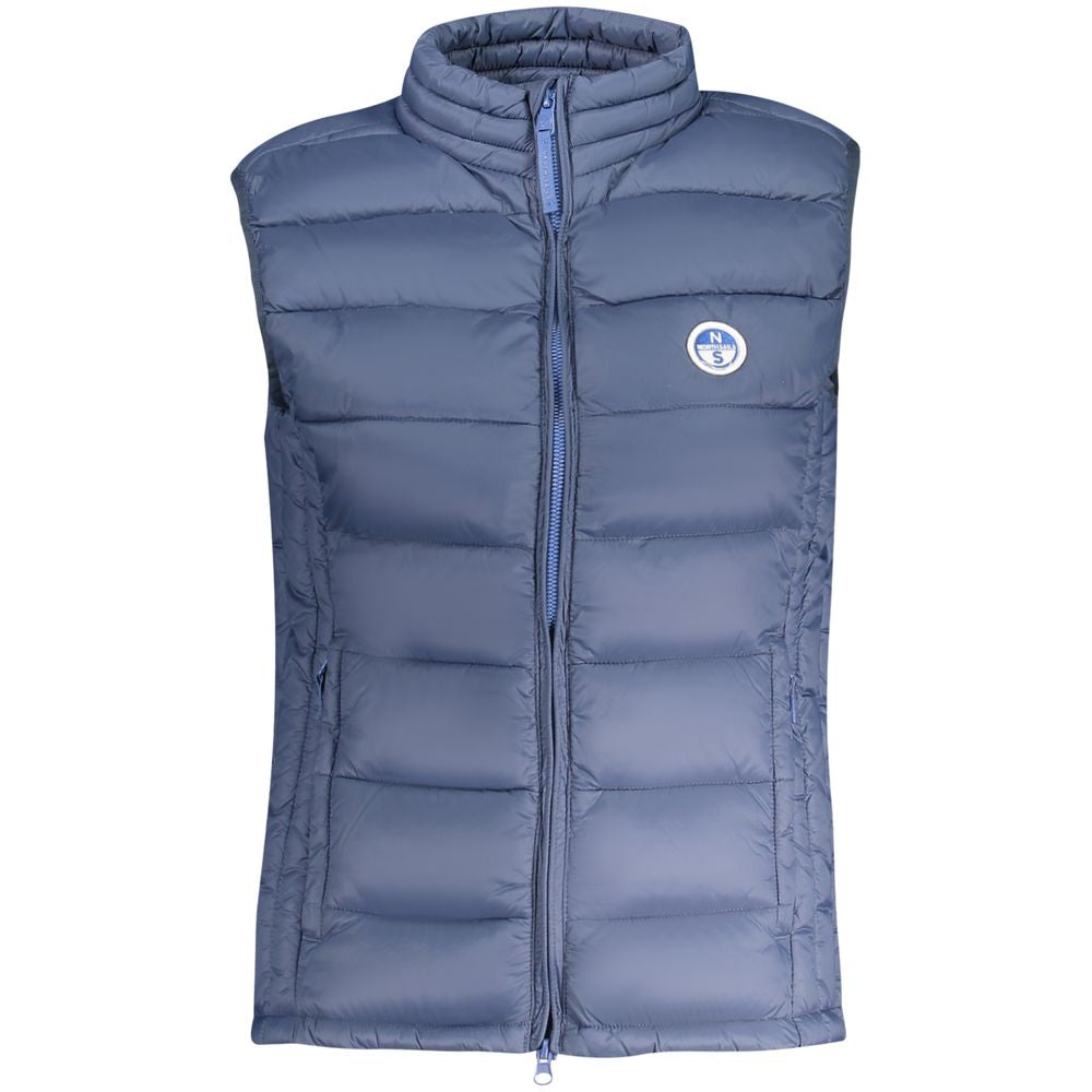 North Sails Blue Polyamide Women's Jacket with logo and zip closure, featuring dual pockets, showcasing sleek and nautical style.
