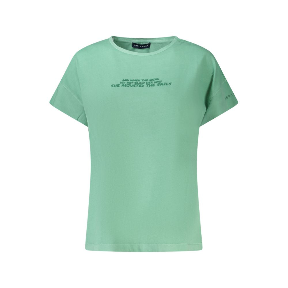 North Sails Green Cotton Women T-Shirt with embossed logo and wide neck design