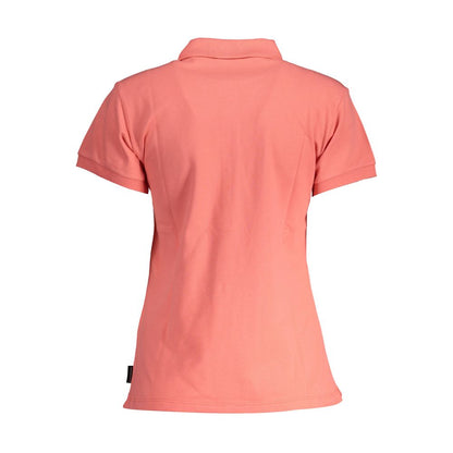 Back view of North Sails Pink Cotton Women Polo Shirt showing sleek design and eco-conscious fabric.