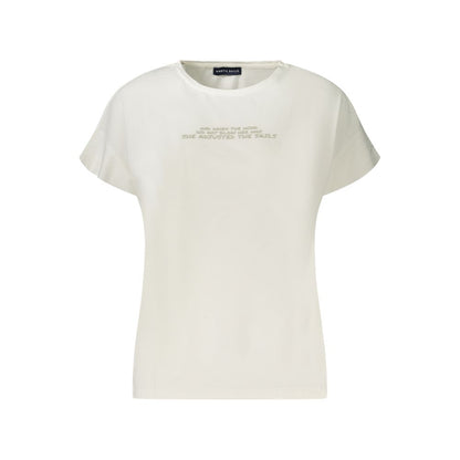 North Sails White Cotton Women T-Shirt with short sleeves and wide neck, featuring an embossed logo for a chic and modern look.