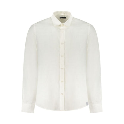 North Sails White Linen Shirt with Italian collar and button cuffs, embroidered logo, ocean positive design