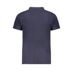 Back view of Norway 1963 Blue Cotton Polo Shirt with short sleeves and contrasting details.