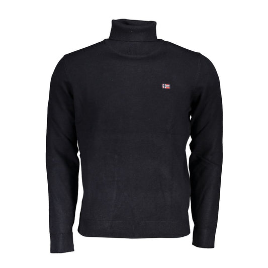 Norway 1963 Blue Fabric Sweater with long sleeves and turtleneck, featuring embroidery and logo.