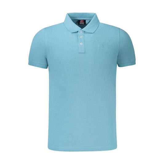 Norway 1963 Light Blue Cotton Men Polo Shirt with short sleeves, classic three-button design, and subtle embroidery.