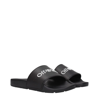 Off-White Black Cotton Slippers with front logo design, model OWIU001MAT0011001, code F84957, stylish rubber slippers by Off-White.