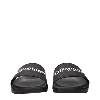 Off-White Black Cotton Slippers featuring front logo, MPN OWIU001MAT0011001, code F84957, rubber material, designed by Off-White.
