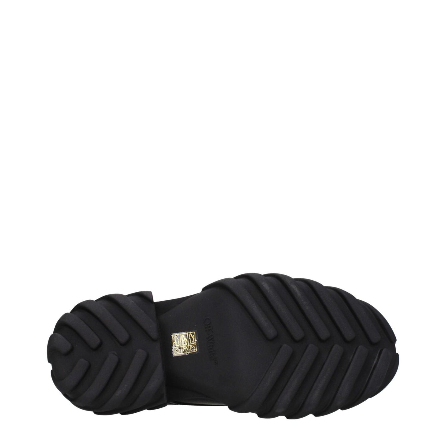 Sole view of Off-White Black Leather Oxfords And Derbies showing rubber sole with back and side logo details.