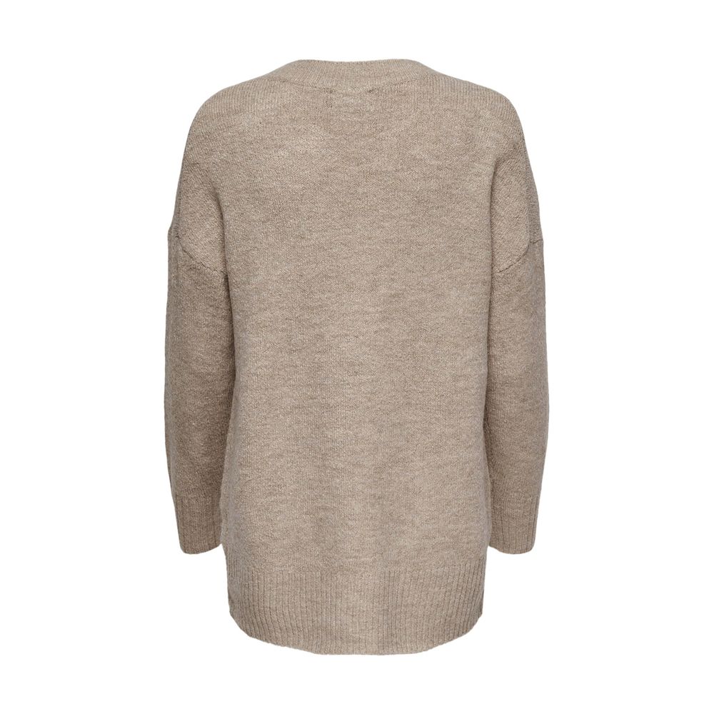Only Beige Marabou Sweater, back view highlighting the long-sleeve and modern cut design, made of acrylic, polyester, and elastane.