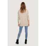 Rear view of woman wearing Only Beige Marabou Sweater with jeans, showcasing fashionable and comfortable style.