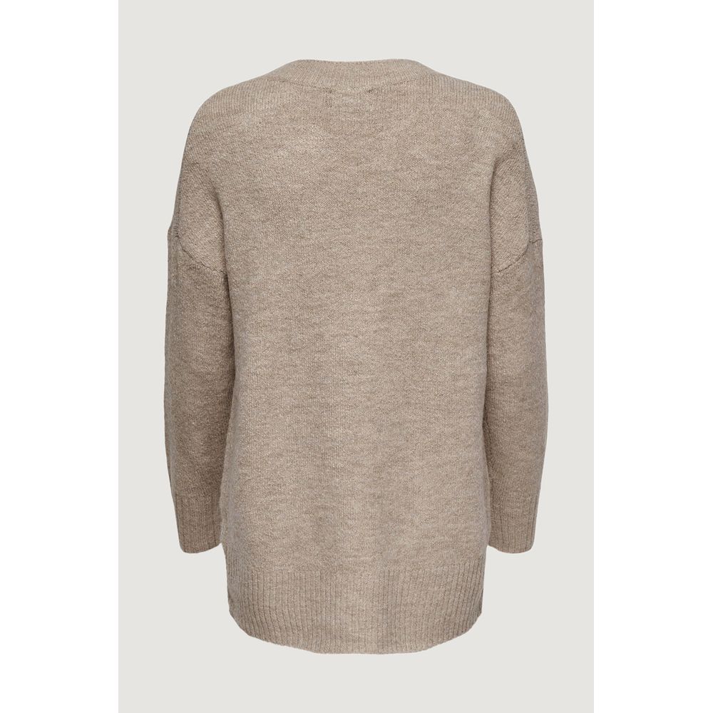 Back view of Only Beige Marabou Sweater, long-sleeve soft knit for women.