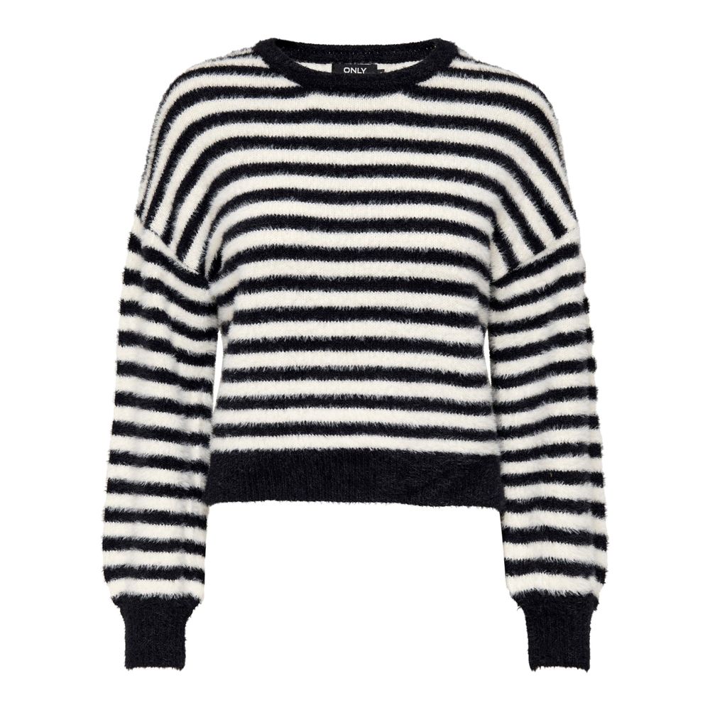 Only Black And White Marabou Sweatshirt - Women's striped casual sweater, made from nylon and acrylic blend, soft and stylish for any occasion
