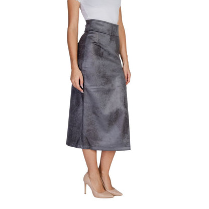 Only Gray Artificial Leather Long Skirt