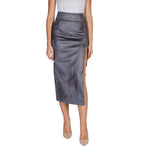 Only Gray Artificial Leather Skirt for women, fall/winter collection, 100% faux leather, stylish and elegant design