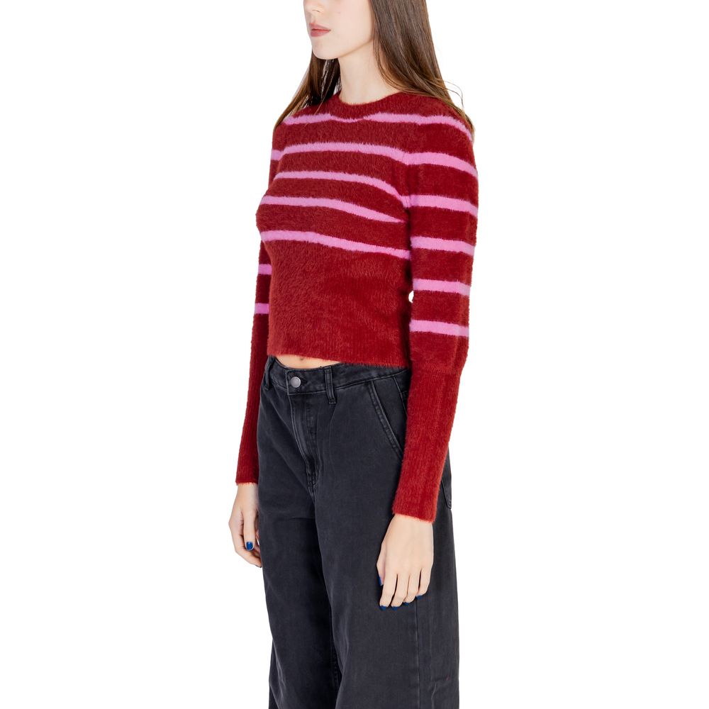 Only Red Nylon Sweater for women, fall/winter collection, 70% nylon and 30% acrylic, featuring striped design knitwear.