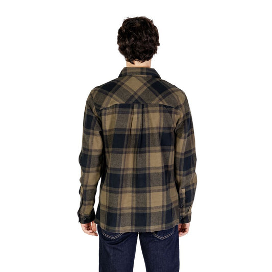 Back view of Only & Sons Green Cotton Shirt with plaid pattern and button closure, showcasing sustainable fashion for men.