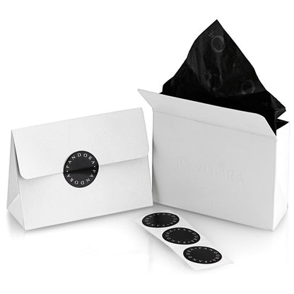 PANDORA JEWELRY Mod. 292728C00 packaging with branded white boxes and stickers for elegant presentation.