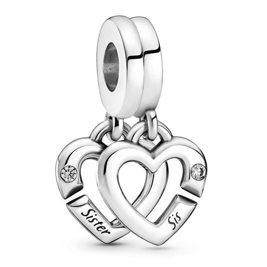 PANDORA Mod. LINKED SISTER HEARTS SPLIT DANGLE CHARM