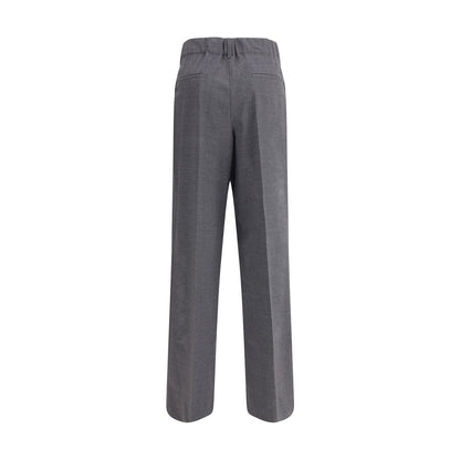 P.A.R.O.S.H. Gray Elastane Casual Pants with wide-leg, elastic waistband, front button, side pockets, back welt pockets, fleece wool blend.