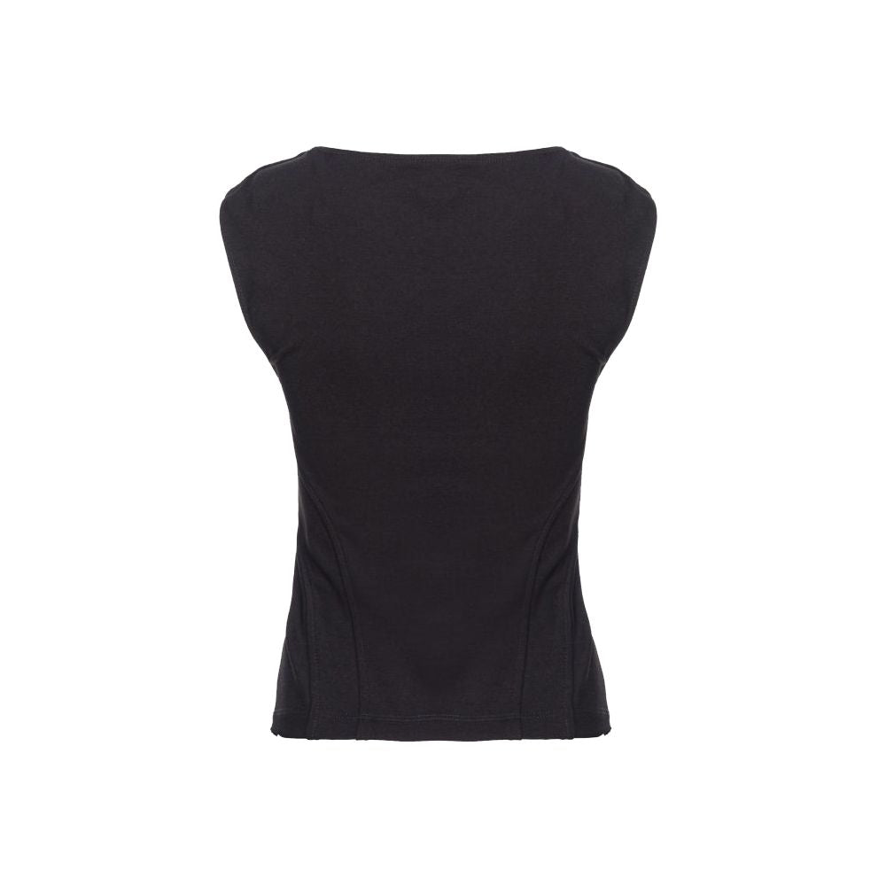 PINKO Black Viscose Women Top with wide neckline and side zip for a sleek fit.