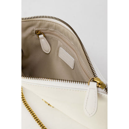 Interior view of PINKO Cream Leather Clutch Bag showing gold-tone chain strap and zippered compartments.