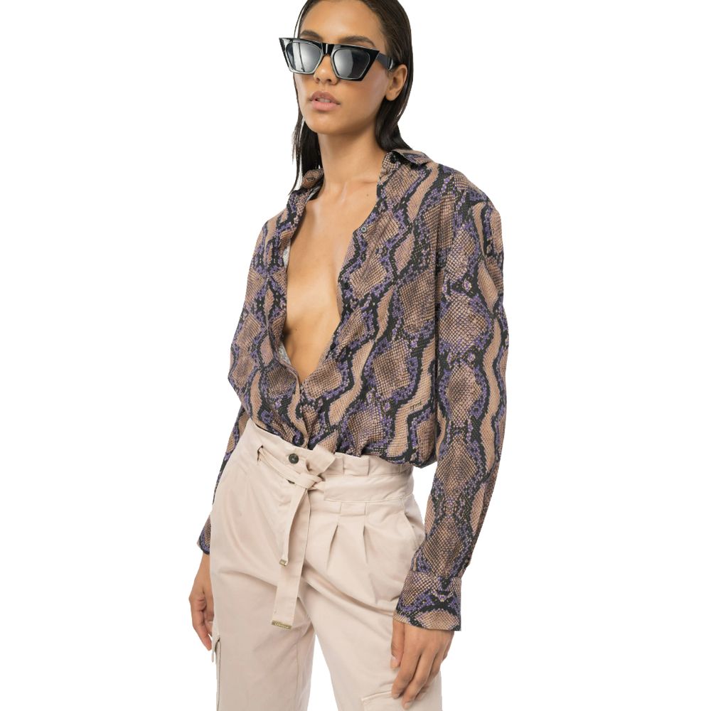 PINKO Multicolor Viscose Shirt featuring snake print, button closure, and classic collar worn by model.