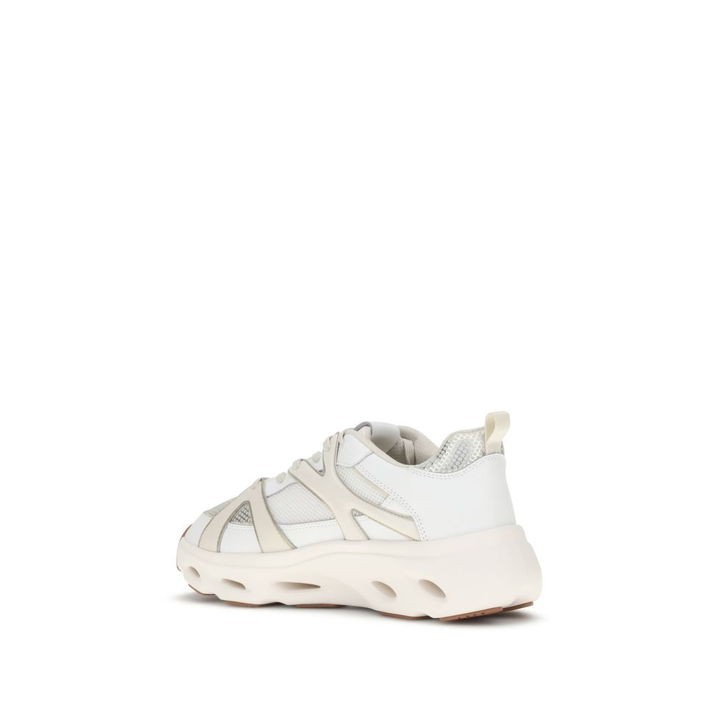 PINKO White Calf Leather Bos Taurus Chunky Sneakers