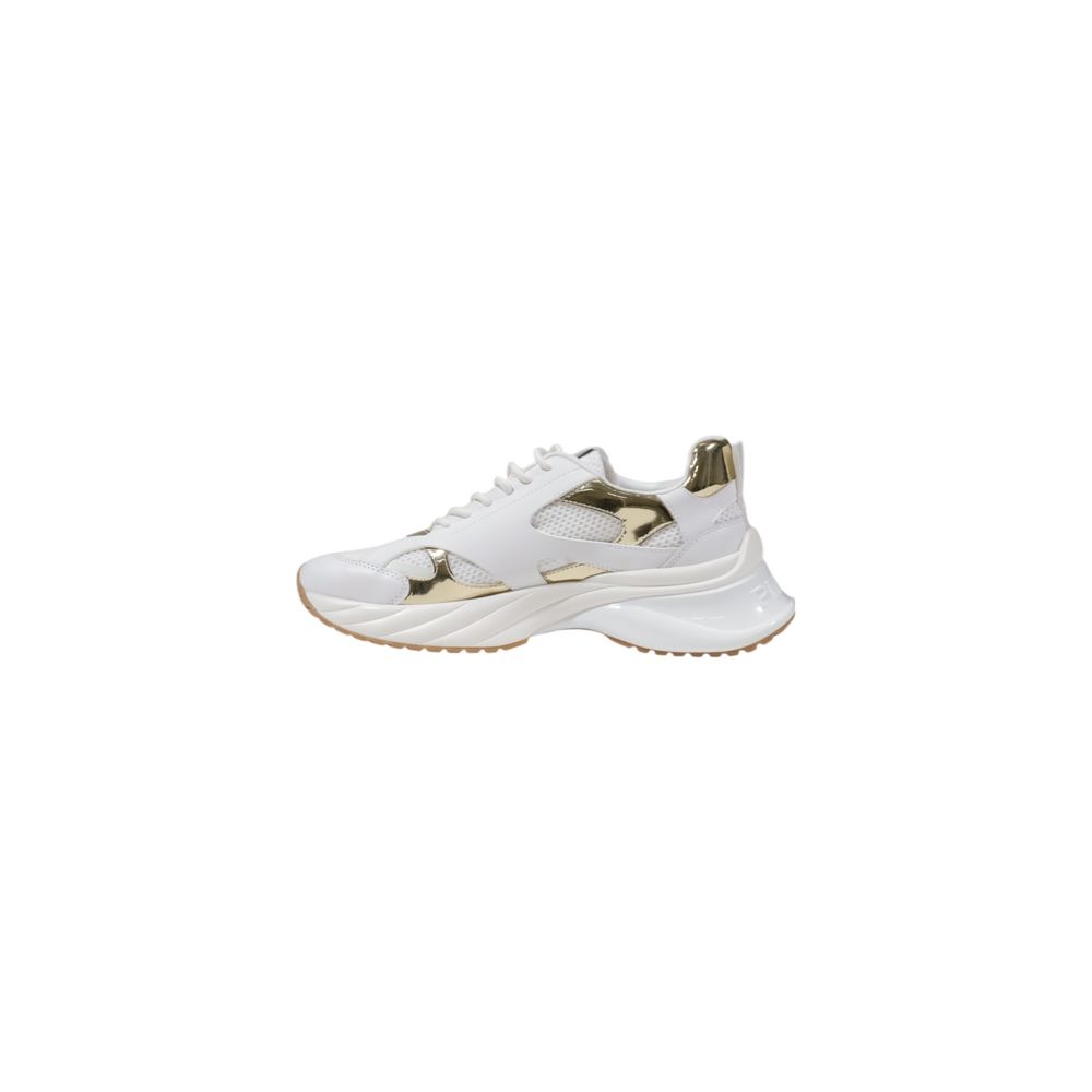 PINKO White Leather Chunky Sneakers with mesh inserts and mirror-effect details, featuring a thick sculpted sole for added support and comfort.