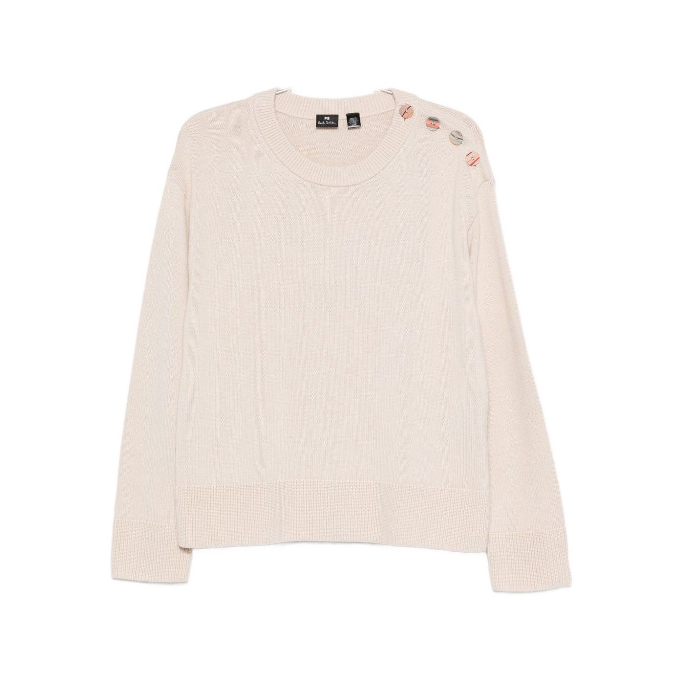 PS By Paul Smith Sweaters Beige with button embellishment, round neck, long sleeves, and ribbed hem in wool and cotton.