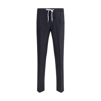 PT Torino Black Fleece Wool Casual Pants with drawstring waistband, straight leg, two side welt pockets and two back zipper pockets.