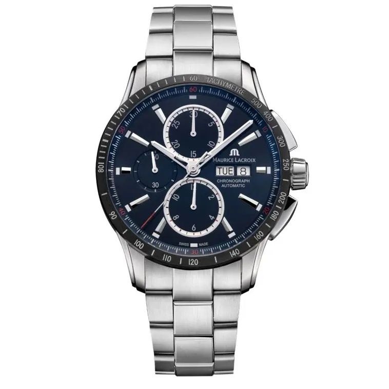 MAURICE LACROIX MOD. PONTOS S CHRONO wristwatch with stainless steel case, 43mm, automatic movement, chronograph, day & date features.