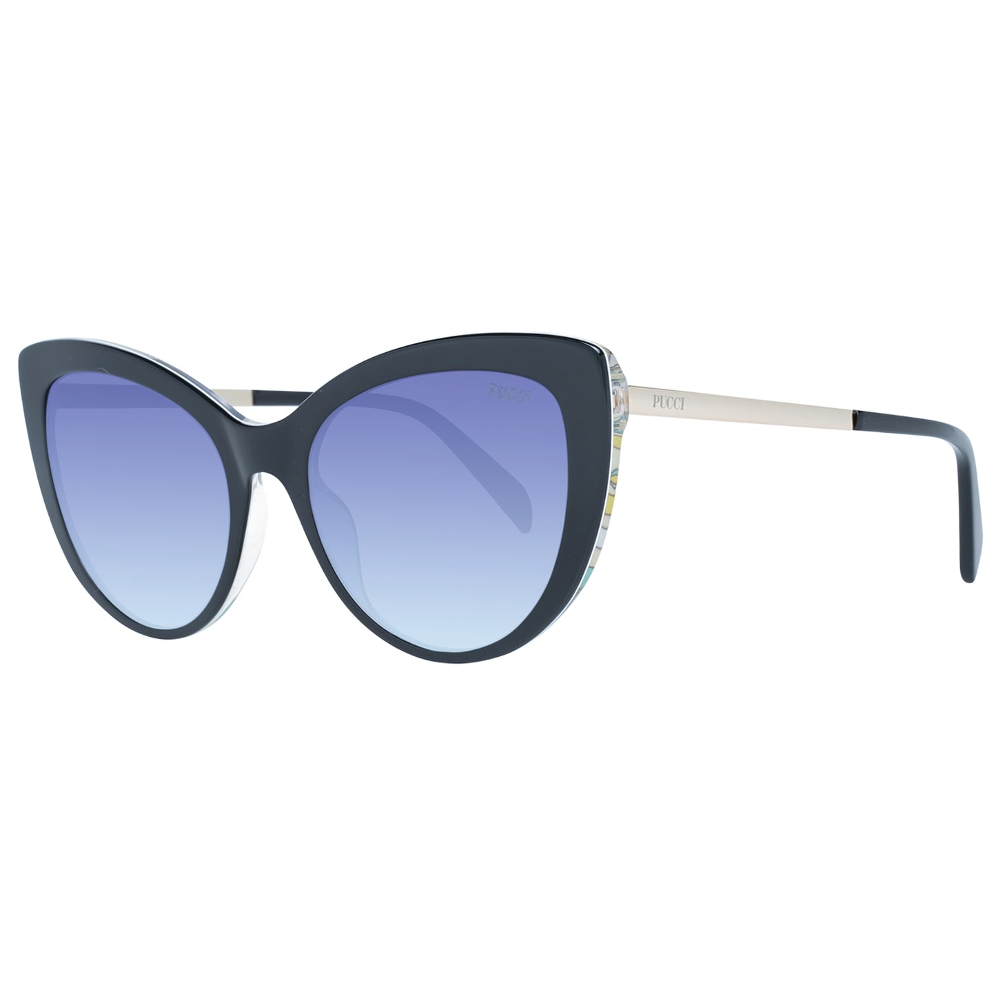 Elegant cat-eye sunglasses for ladies by PUCCI MOD. EP0191 5601B with blue gradient lenses and black frame.