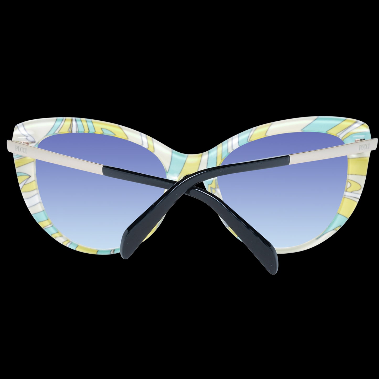 PUCCI MOD. EP0191 5601B lady sunglasses with blue gradient lenses and patterned frame, front view.