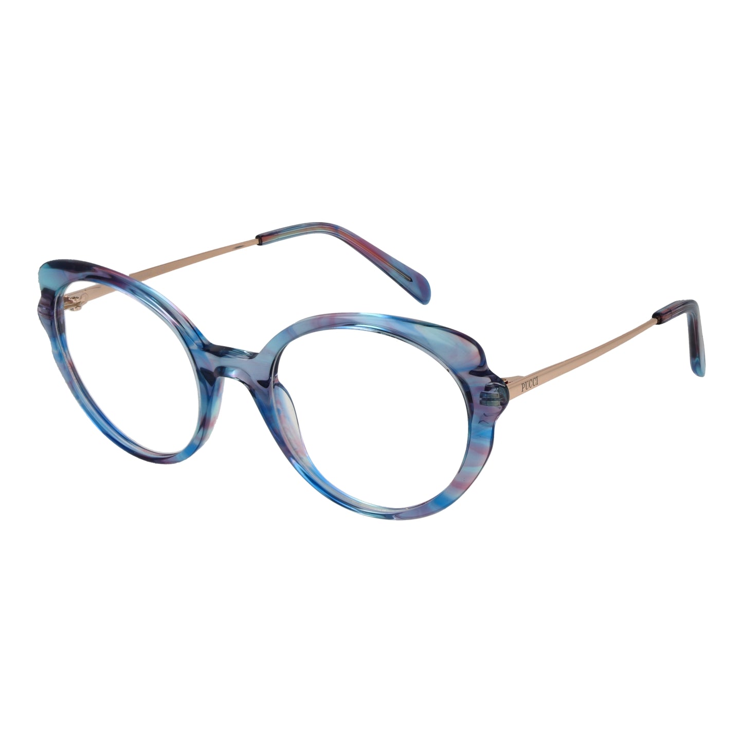 PUCCI MOD. EP5193 52086 stylish lady's eyeglasses with blue frame, round lenses, and gold temples