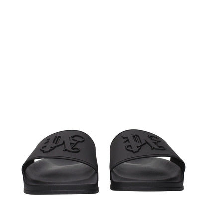 Palm Angels Black Cotton Slippers featuring front logo and MPN PMIC010PLA0011010.
