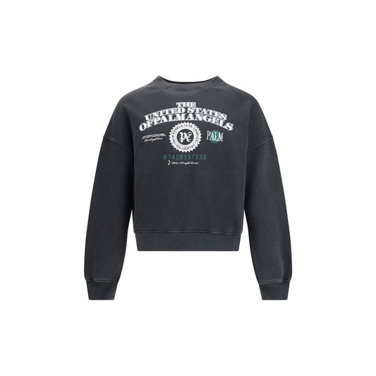 Palm Angels Black Cotton Sweatshirt with bold back print, featuring ribbed cuffs and hem for a stylish streetwear look.