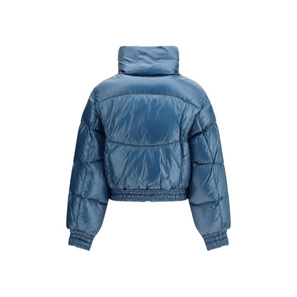 Rear view of Parajumpers Blue Polyamide Jackets And Coat with high collar and elasticated hem.