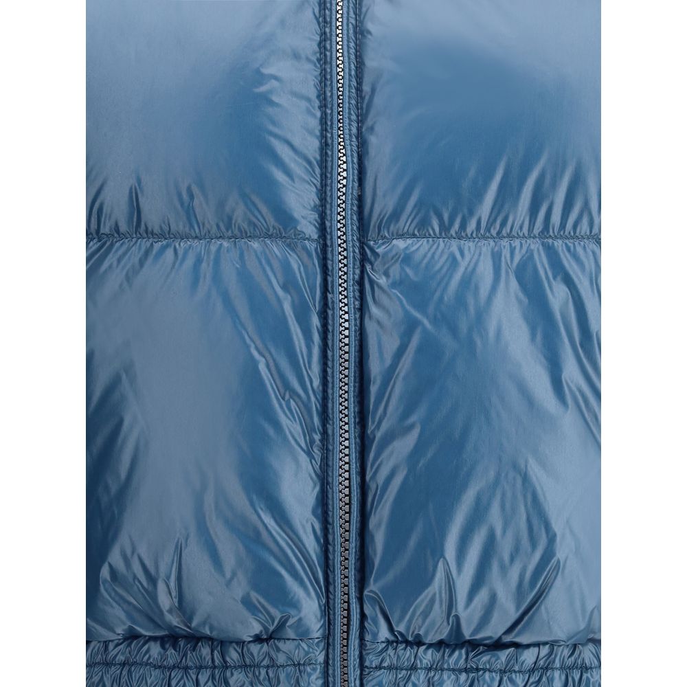 Close-up of front zip on Parajumpers Blue Polyamide Jackets And Coat, featuring a smooth and glossy blue surface with stitching detail.
