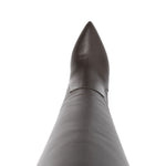 Paris Texas Boots in brown leather with pointed toe and stiletto heel, knee-high shaft and side zip fastening.