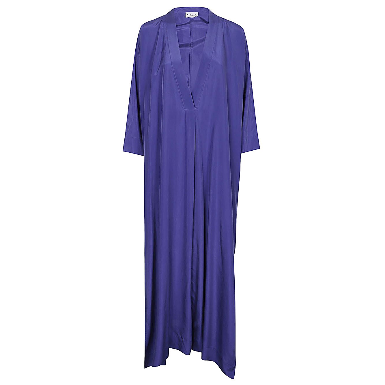 Parosh Dresses Blue - Long V-neck silk dress with side slits and long sleeves
