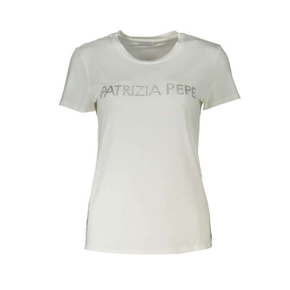 Patrizia Pepe White Organic Cotton Women T-Shirt with rhinestones and logo design.