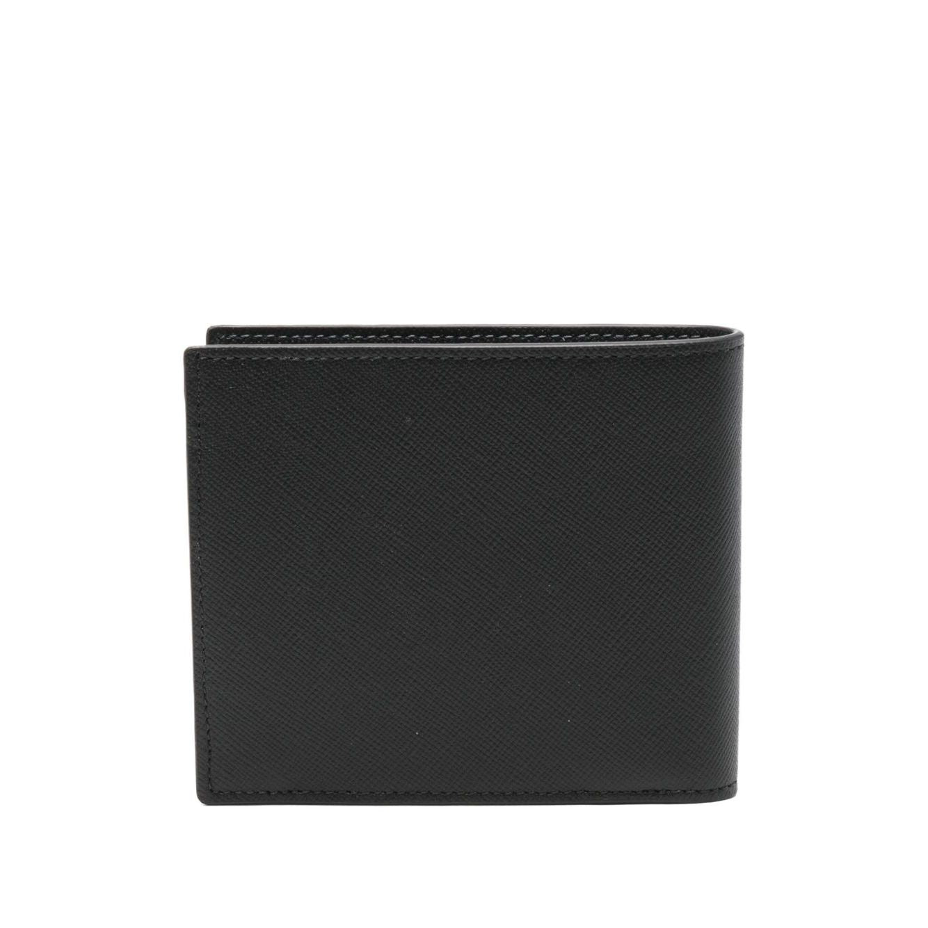 Paul Smith Leahter bifold wallet in black calf leather with internal card slots, logo detail, dimensions 11x9x2 cm.