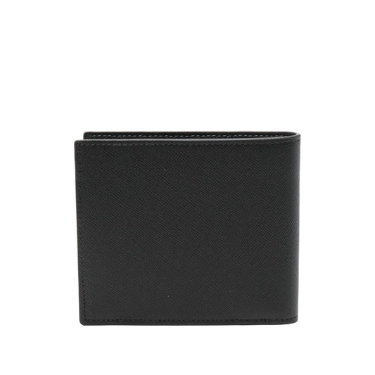 Paul Smith Leahter bifold wallet in black calf leather with internal card slots and logo detail, dimensions 11x9x2 cm.