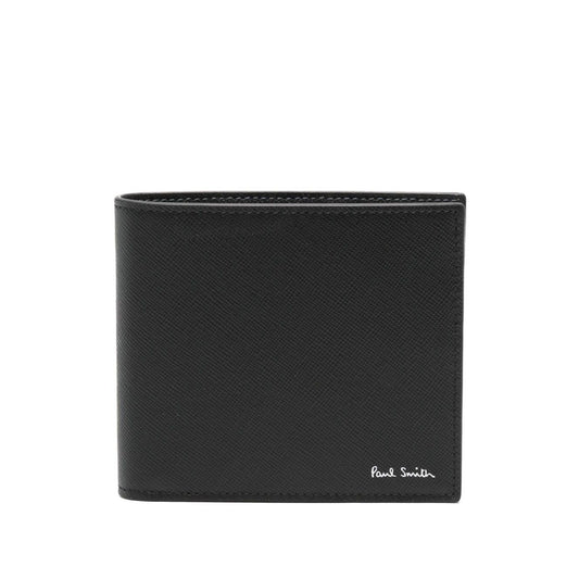 Paul Smith Leahter bifold wallet in black calf leather with logo detail and internal card slots.