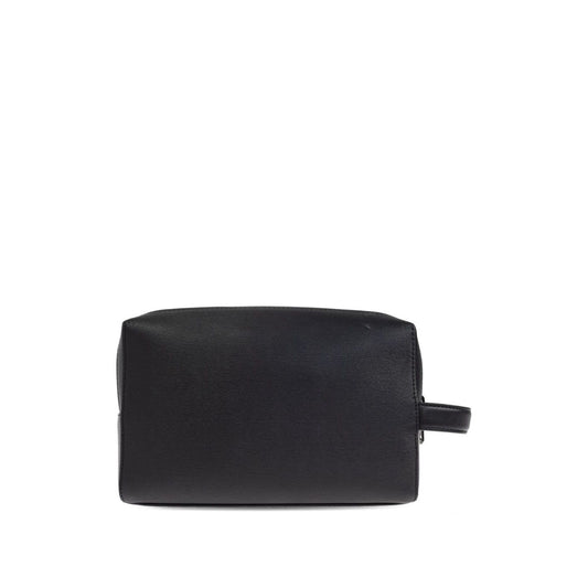 Paul Smith Leather washbag with zip closure, internal pocket, and carry handle. Black leather, size 23.5x14.5x10.5 cm.