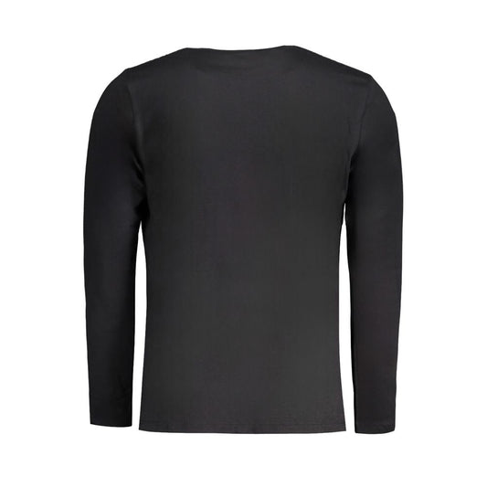 Pepe Jeans Black Cotton T-Shirt, long sleeved crew neck with logo print, made from 100% sustainable cotton, regular fit, back view.