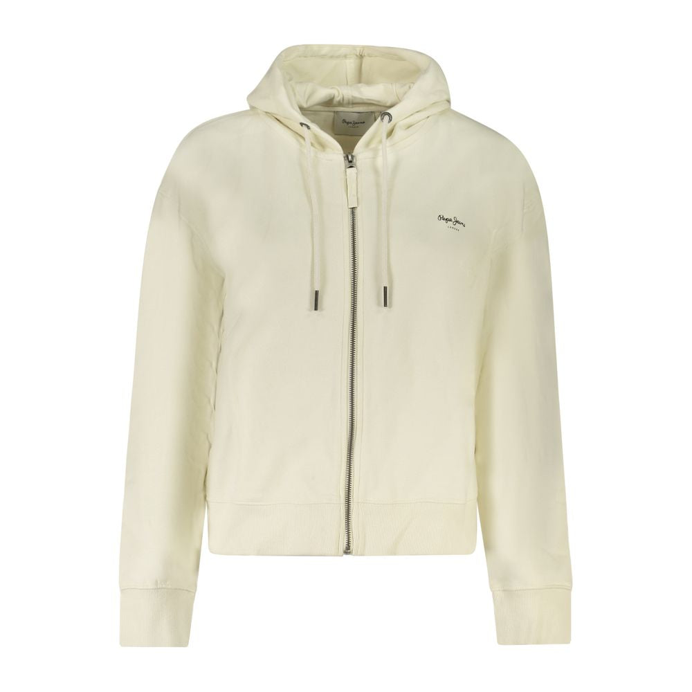 Pepe Jeans White Cotton Women Hoodie with zip-up design and logo, ideal for casual wear, made from eco-friendly materials.