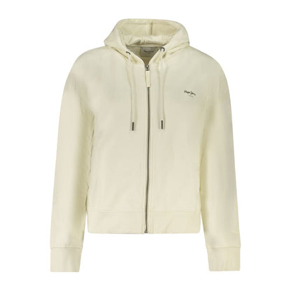 Pepe Jeans White Cotton Women Hoodie with zip-up design and logo, ideal for casual wear, made from eco-friendly materials.