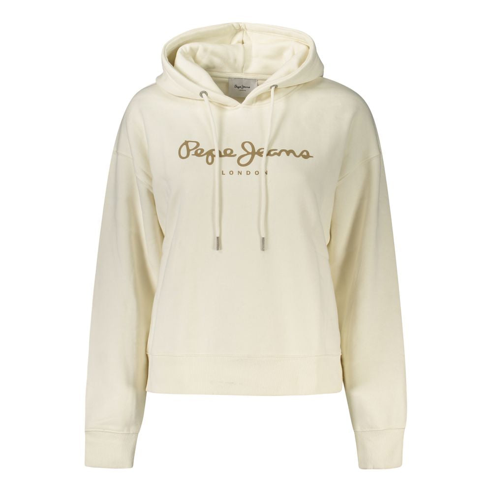 Pepe Jeans White Cotton Women Sweater with logo, sustainable long-sleeve hoodie, 70% organic cotton, stylish and eco-friendly fashion.